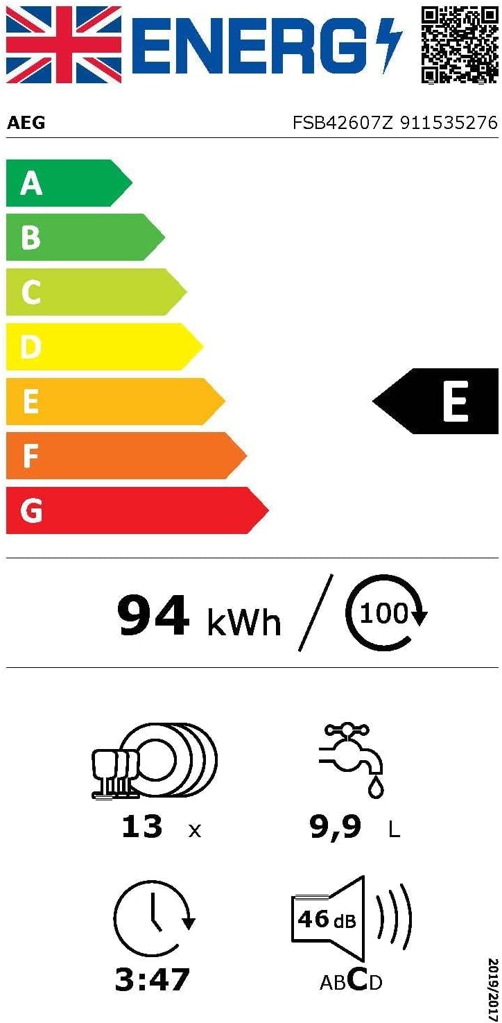 AEG FSB42607Z Built-In Dishwasher Full Size with AirDry Technology, Integrated Dishwasher, 13 Place Settings & Cutlery Basket, Energy Efficient Tailored Cycles, 60cm, White-9
