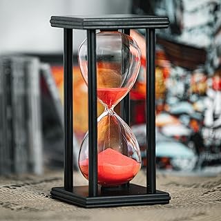 Hourglass Timer 60 Minutes, Black Wooden Frame Decorative Sand Timer (Red Sand, 8x4x4 inch)