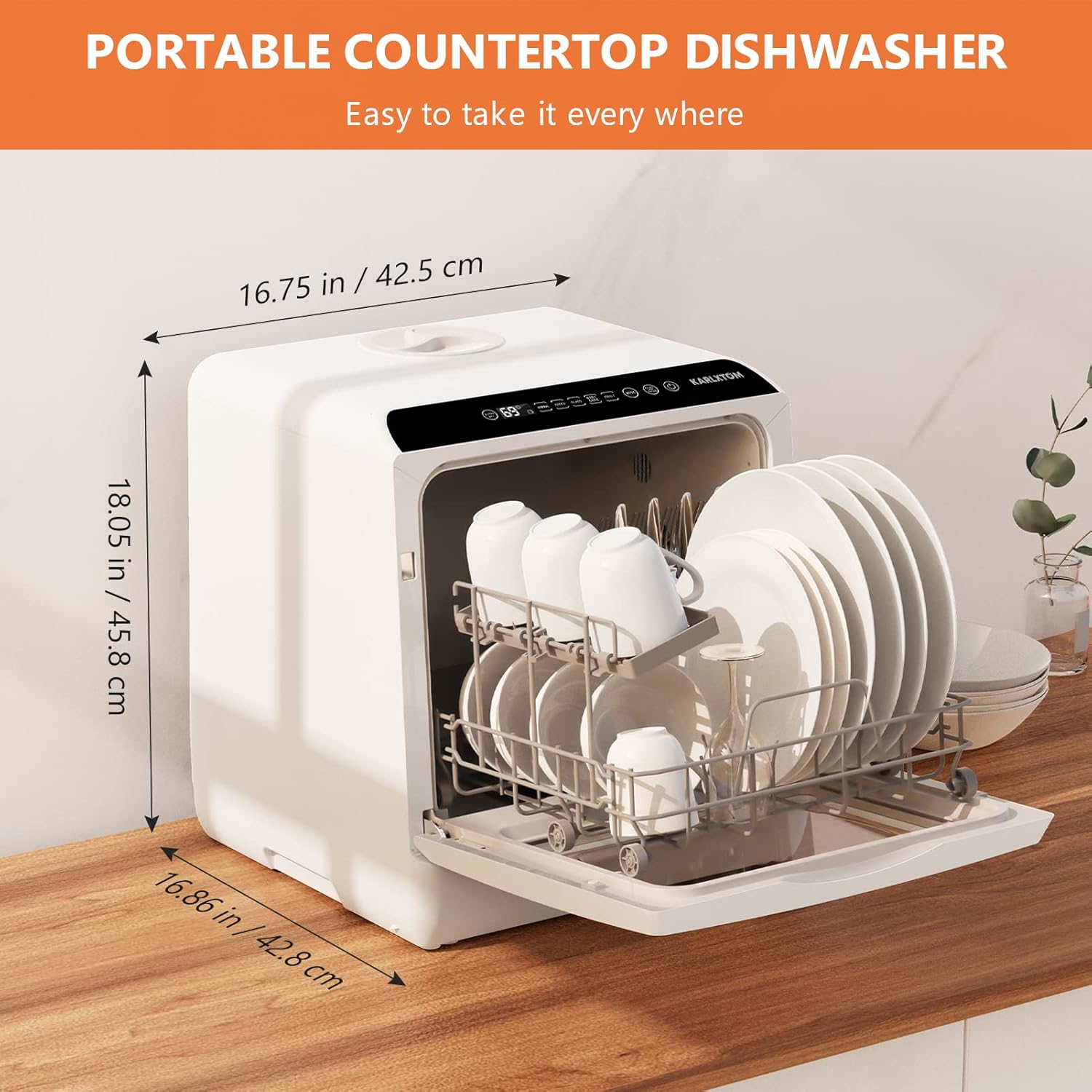 Karlxtom Table Top Dishwasher 6 Programs Mini Dishwasher with Touch Control, Auto-drying, Baby Care & Fruit Wash, Perfect for Small Families, Couples-1