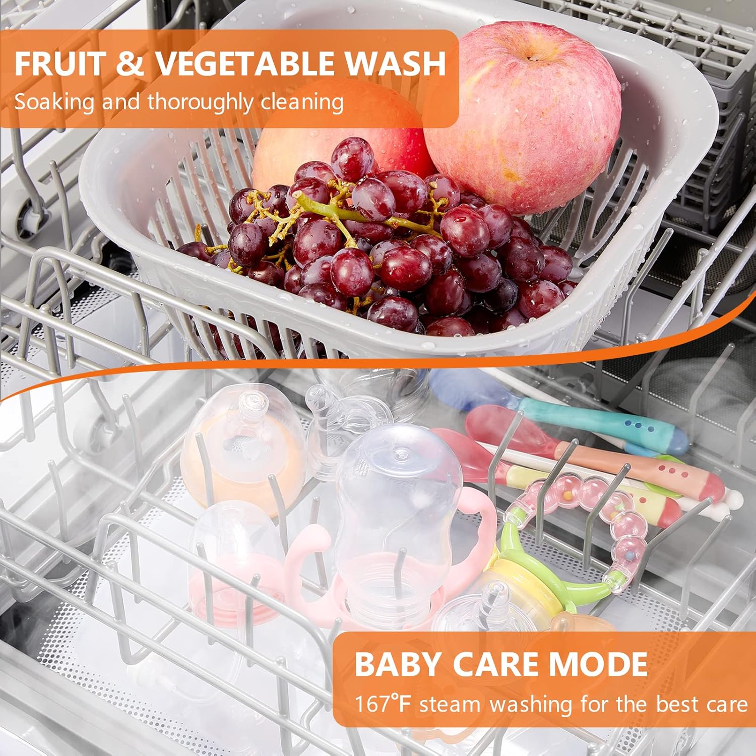 Karlxtom Table Top Dishwasher 6 Programs Mini Dishwasher with Touch Control, Auto-drying, Baby Care & Fruit Wash, Perfect for Small Families, Couples-7