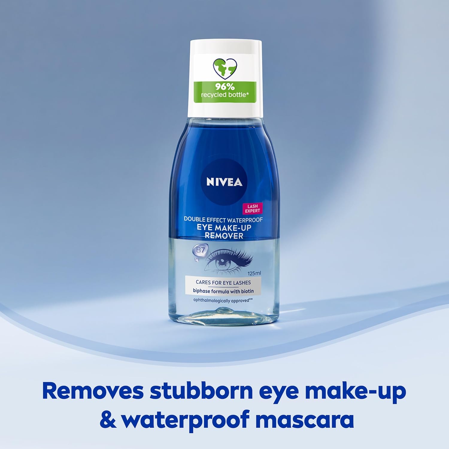 NIVEA Double Effect Waterproof Eye Make-Up Remover (125 ml), Daily Use Face Cleanser for Make-Up and Mascara with Cornflower Extract and Biotin-1