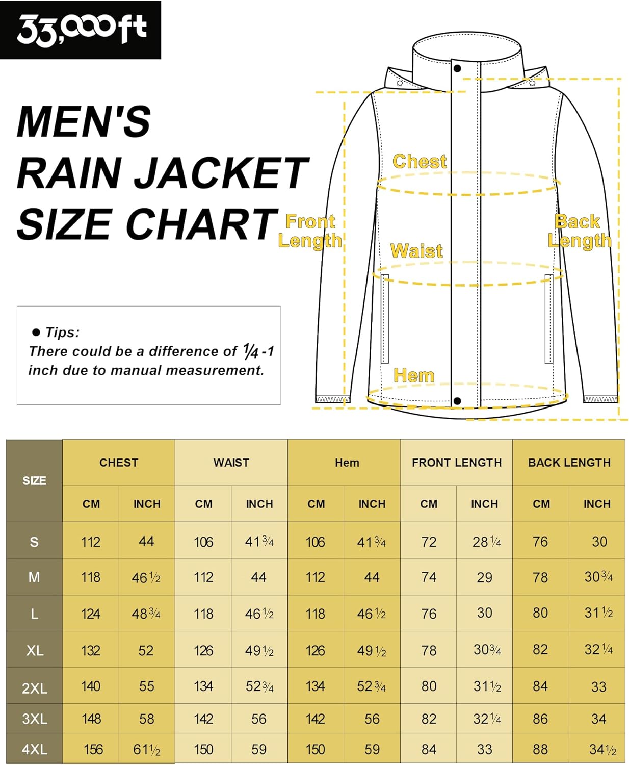 33,000ft Men's Lightweight Waterproof Outdoor Jackets Windproof Rain Shell Jacket Packaway Hooded Raincoat for Golf Fishing Cycling-5