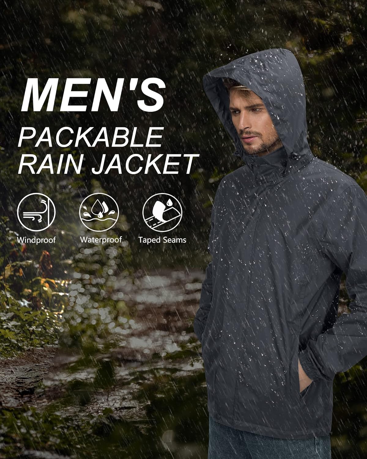 33,000ft Men's Lightweight Waterproof Outdoor Jackets Windproof Rain Shell Jacket Packaway Hooded Raincoat for Golf Fishing Cycling-6