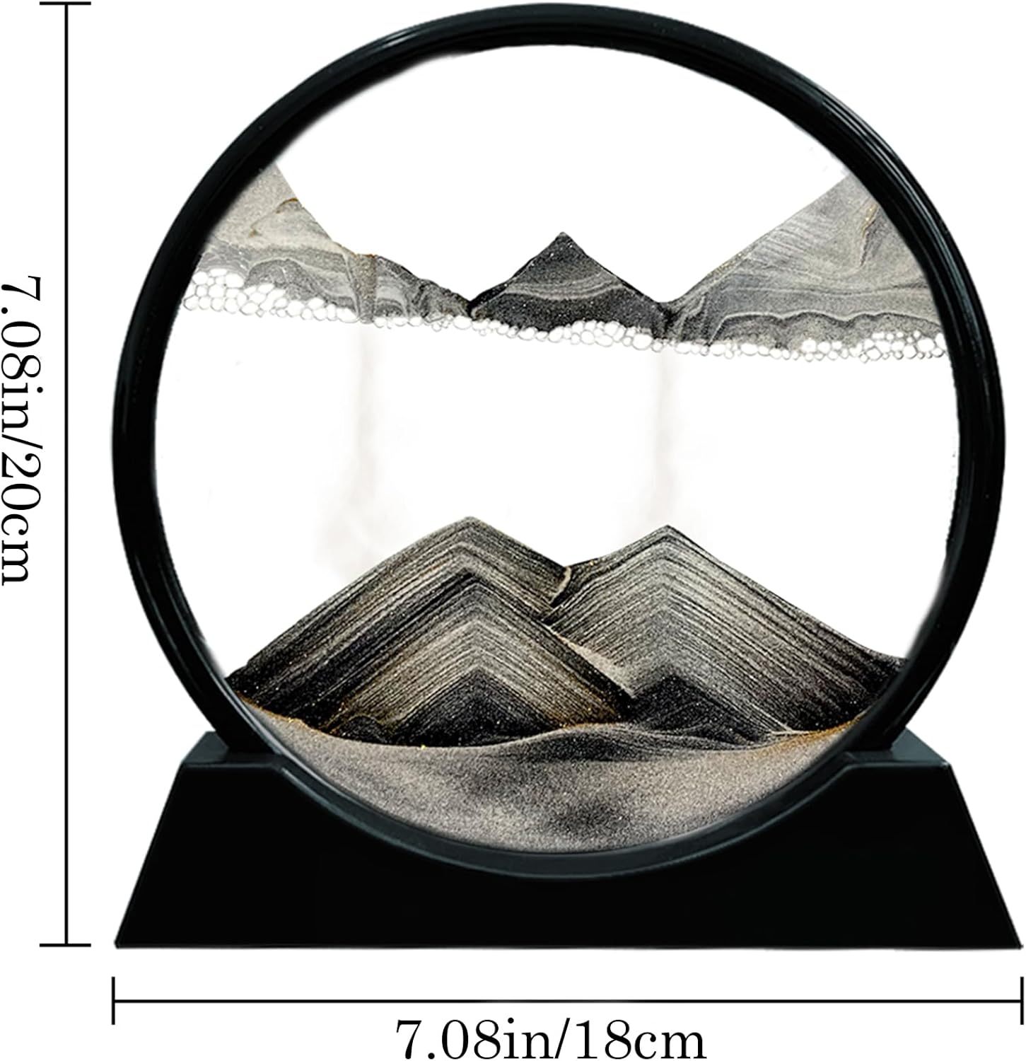 Aoderun Moving Sand Art Picture Round Glass 3D Deep Sea Sandscape in Motion Display Flowing Sand Frame Relaxing Desktop Home Office Work Decor (7", New black)-3