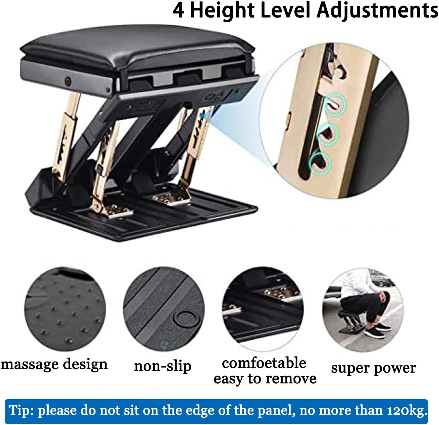 ybaymy Foot Rest Under Desk Adjustable 4 Height Foot Stool with Removable Soft Footrest Pad, Max-Load 120 kg Ergonomic Design for Back, Knee, Foot Pain Relief Airplane Foot Rest-2