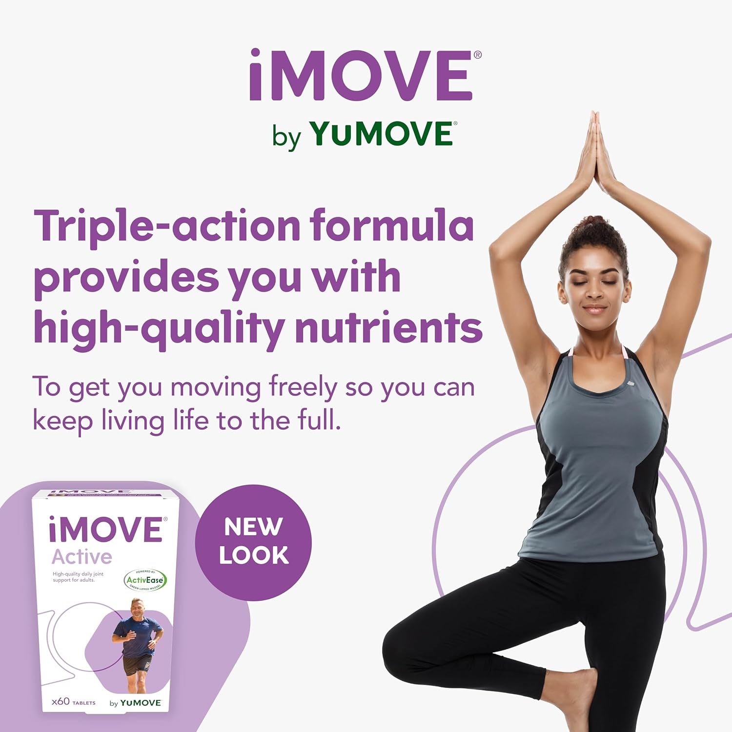 iMOVE Active | Natural Joint Supplement for Humans, 60 Tablets - Includes Glucosamine HCl, Green Lipped Mussel, Hyraluronic Acid, Vitamin E and C and Manganese-2