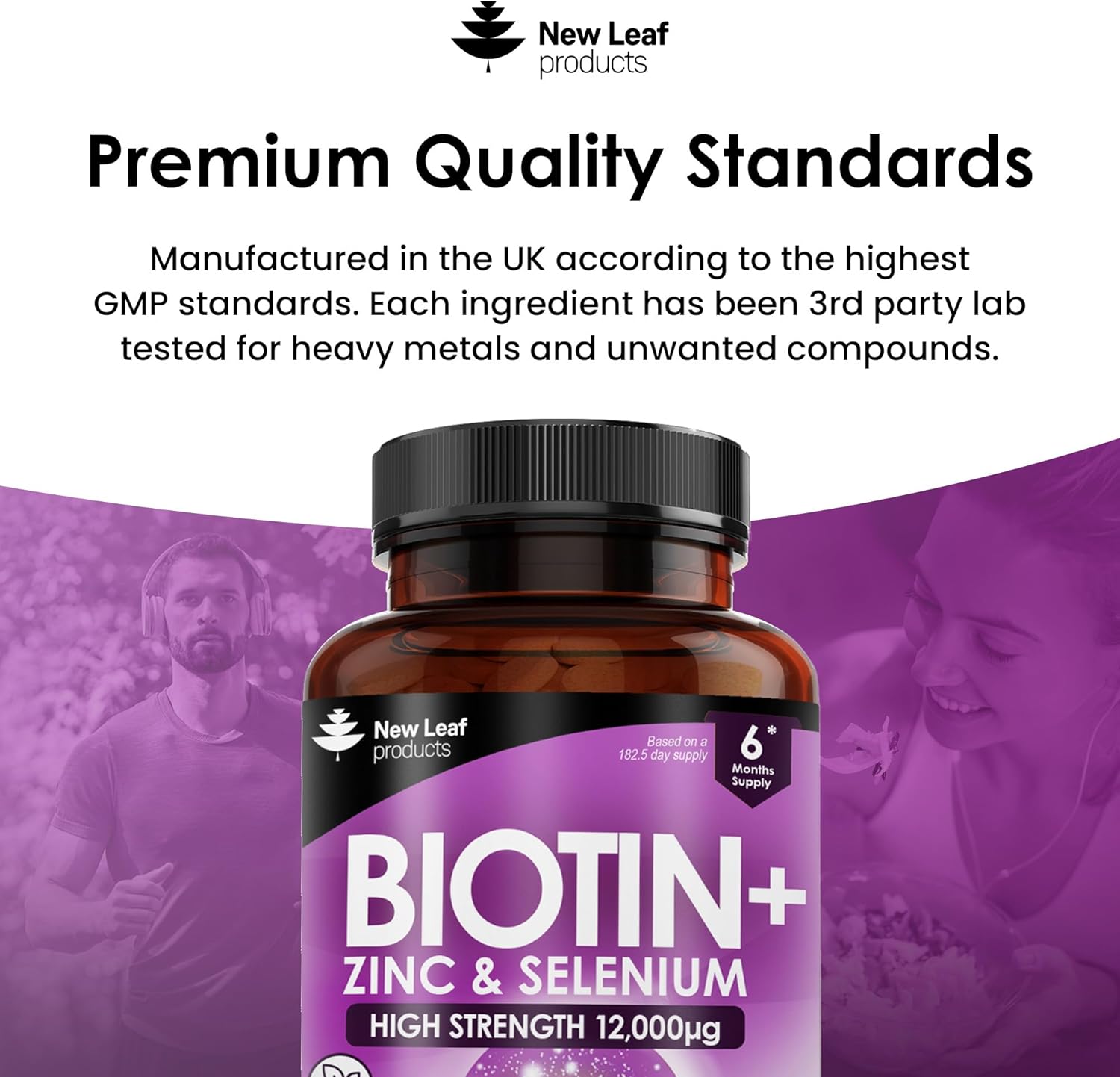 Biotin Hair Growth Vitamins 12,000mcg 365 D-Biotin Tablets Enriched with Zinc & Selenium – Vegan Hair Skin & Nails Vitamins for Women and Men High Strength Hair Vitamins - UK Made by New Leaf-4