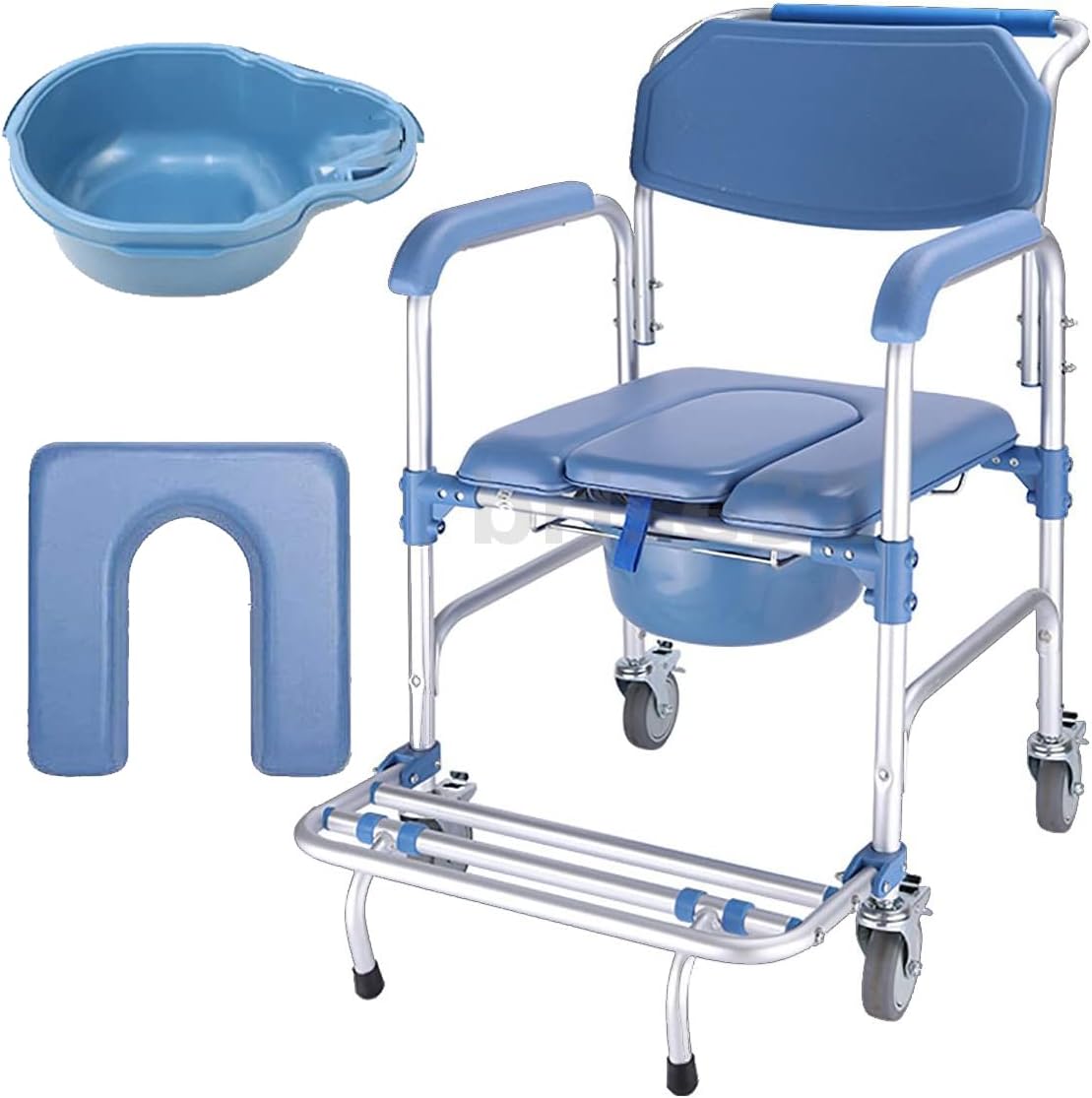 ybaymy Rolling Shower Chair Commode Toilet Chair Shower Wheelchair 150kg Weight Capacity Shower Transport Chair with Locking Wheels and Padded Seat for Disabled, Elderly People-0