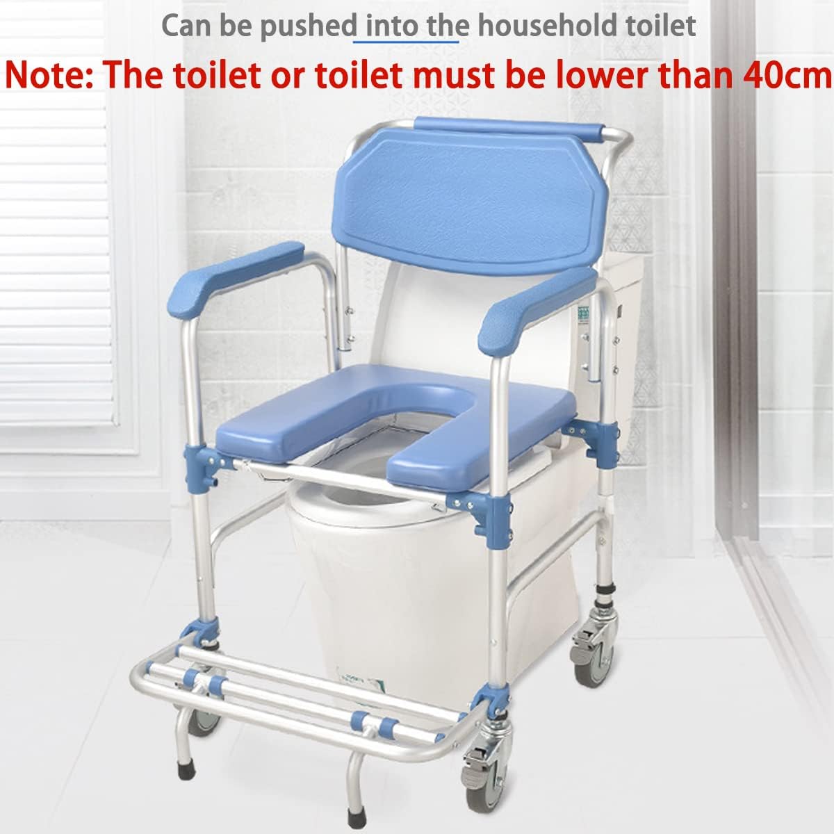 ybaymy Rolling Shower Chair Commode Toilet Chair Shower Wheelchair 150kg Weight Capacity Shower Transport Chair with Locking Wheels and Padded Seat for Disabled, Elderly People-3