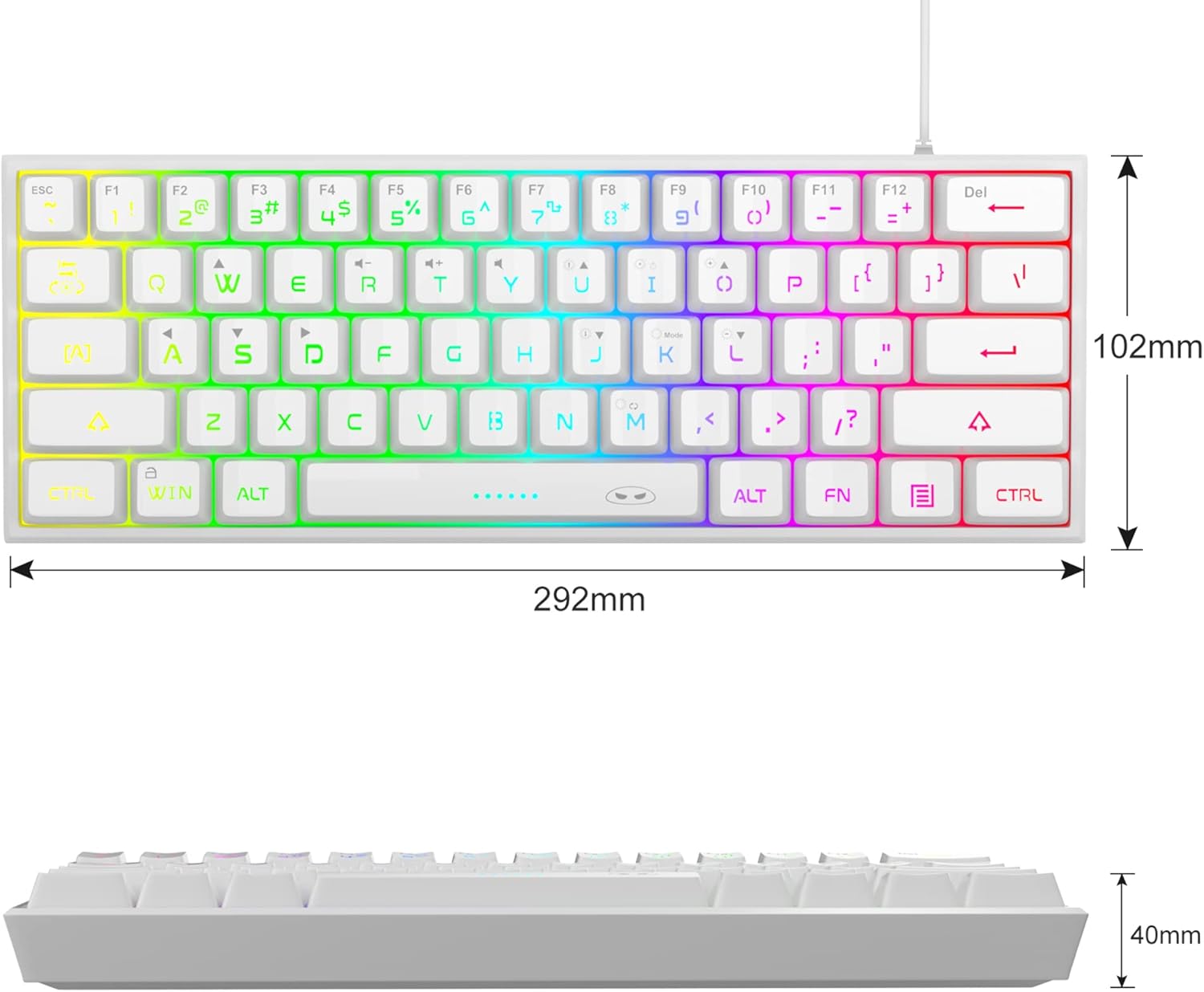 MageGee 60% Gaming Keyboard,Waterproof Ultra-Compact Mini 61 Keys Keyboard RGB Backlit Portable Computer Keyboard for Mac Windows Laptop Xbox PS PC (White)-2