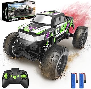 DEERC DE44 1:16 Scale Remote Control Monster Truck with Fog Mist, Dual Motors Off Road RC Car, 4WD Rock Crawler with LED Lights, Spray Water Mist, 70+ Min Play, Toy Vehicle for Boys Girls and Adults