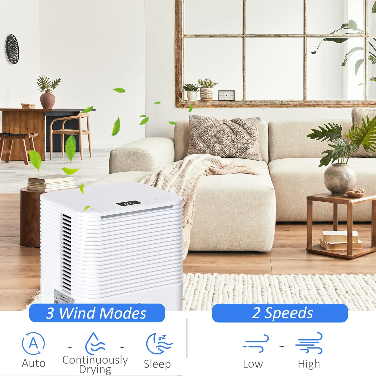 HOMCOM 12L/Day 2000ML Portable Quiet Dehumidifier for Home Laundry Room Bedroom Basement, Electric Moisture Air De-Humidifier with 3 Modes-3