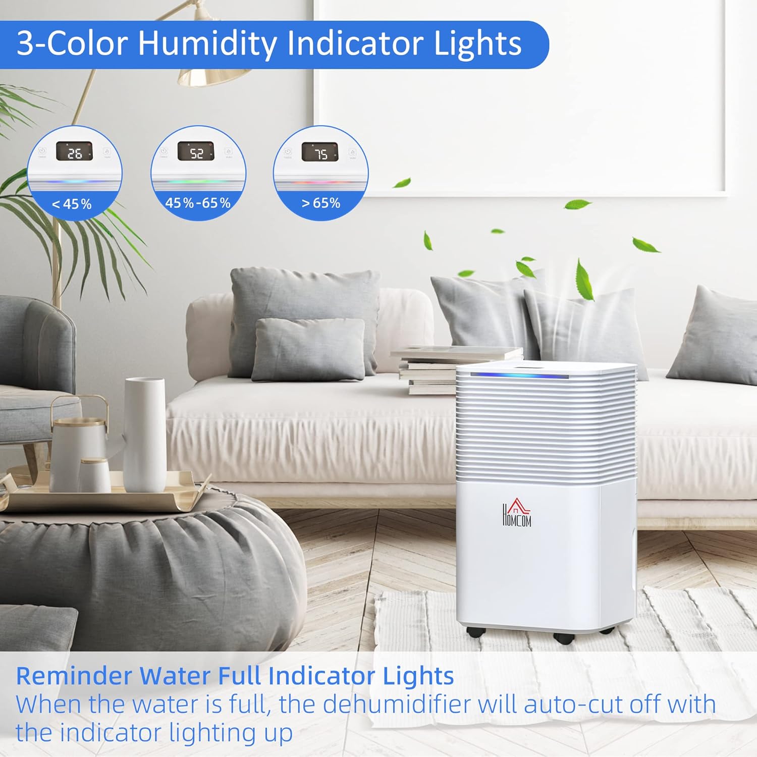 HOMCOM 12L/Day 2000ML Portable Quiet Dehumidifier for Home Laundry Room Bedroom Basement, Electric Moisture Air De-Humidifier with 3 Modes-7