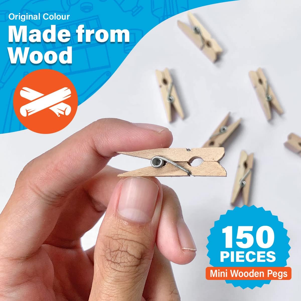 150pk Mini Wooden Pegs for Photos & Craft | 2.5cm Small Pegs Hanging Photo, Card Pegs, Photo Pegs Picture Pegs, Tiny Wooden Pegs, Small Wooden Pegs, Mini Pegs for Photo Clips Craft Pegs-2