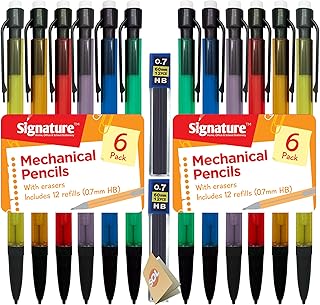 12pk Mechanical Pencil 0.7mm HB | Mechanical Pencils Set With 24 Lead Refills | Propelling Pencils Mechanical 0.7mm Mechanical Pencils for Artists and School | Retractable Pencils with Rubbers on End