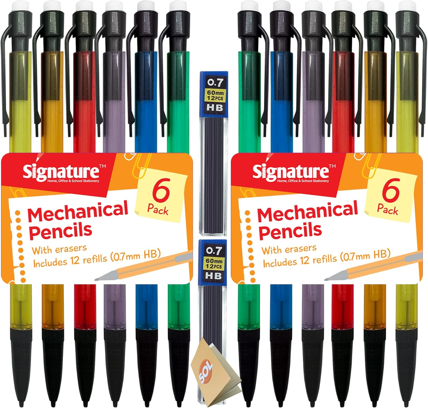 12pk Mechanical Pencil 0.7mm HB | Mechanical Pencils Set With 24 Lead Refills | Propelling Pencils Mechanical 0.7mm Mechanical Pencils for Artists and School | Retractable Pencils with Rubbers on End-0