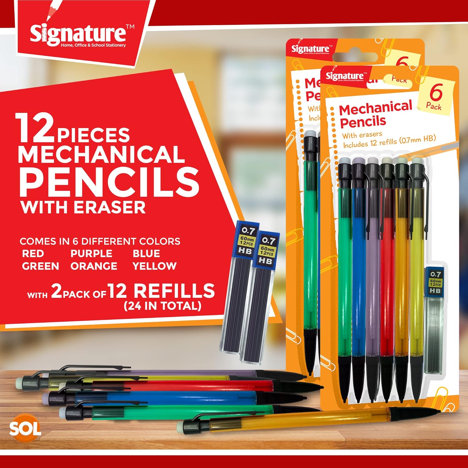 12pk Mechanical Pencil 0.7mm HB | Mechanical Pencils Set With 24 Lead Refills | Propelling Pencils Mechanical 0.7mm Mechanical Pencils for Artists and School | Retractable Pencils with Rubbers on End-2