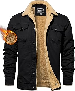 TACVASEN Mens Jacket Sherpa Lined Trucker Fleece Jacket Military Casual Cargo Jacket