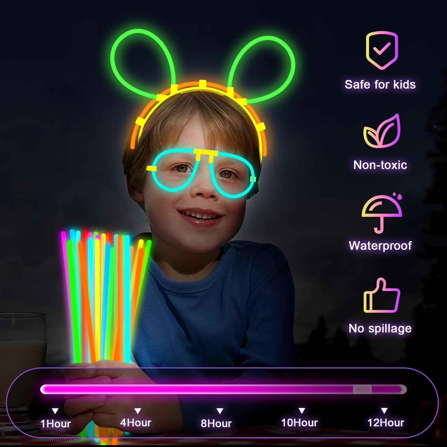 Christmas Ultra Bright 224 Piece Luminous Stick Party Bag, Children's Neon Luminous Stick Party Set, Night Light Party Supplies With Luminous Bracelet Connector, Glasses, Party Decoration Flowers-3