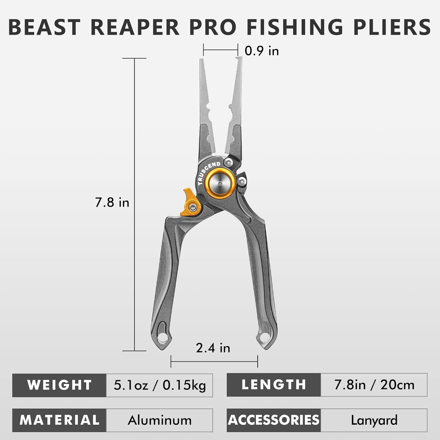 TRUSCEND Lockable Handy Fishing Pliers with Innovative Ergonomical Handle, Corrosion Saltwater Resistant Teflon Coated Fishing Tool, Multi-Function Fishing Gear with Mo-V Cutter, Amazing Fishing Gifts-1