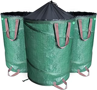 VOUNOT Set of 3 Heavy Duty Pop Up Garden Waste Bags, 250 Litre Garden Refuse Rubbish Bags with Handles, Reusable Garden Waste Sacks, Green