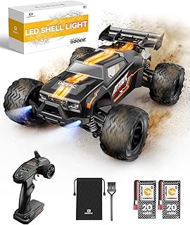 DEERC Remote Control Car 1:14, 4WD RC Car 25 MPH with LED Light, 2 Battery 40 Minutes Running Time, 2.4 GHz Remote Control Offroad Truggy Toy Gift for Adults and Kids (9000E)