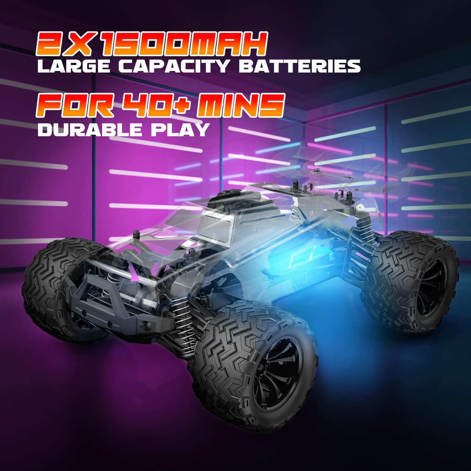 DEERC Remote Control Car 1:14, 4WD RC Car 25 MPH with LED Light, 2 Battery 40 Minutes Running Time, 2.4 GHz Remote Control Offroad Truggy Toy Gift for Adults and Kids (9000E)-4