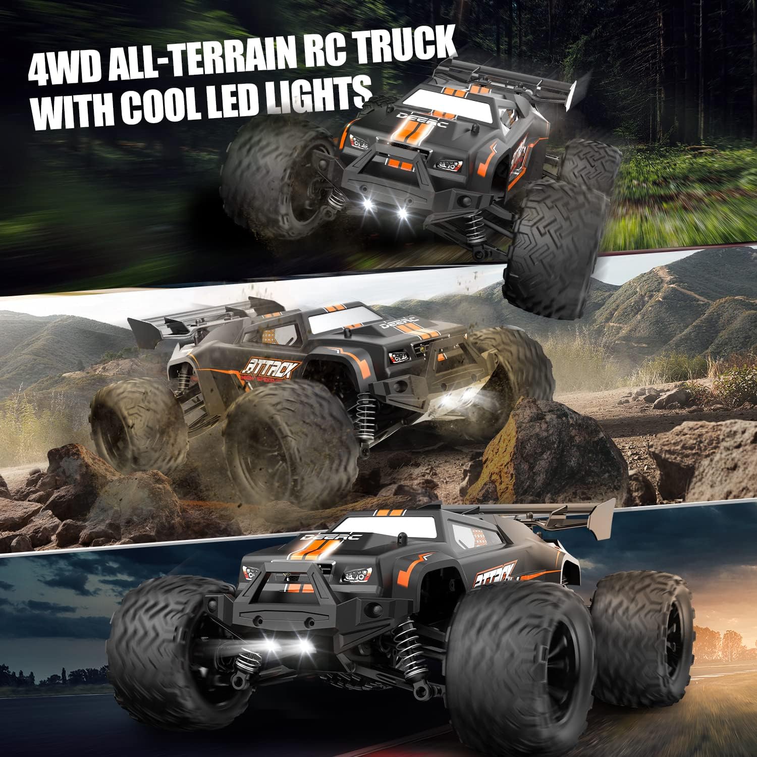 DEERC Remote Control Car 1:14, 4WD RC Car 25 MPH with LED Light, 2 Battery 40 Minutes Running Time, 2.4 GHz Remote Control Offroad Truggy Toy Gift for Adults and Kids (9000E)-5