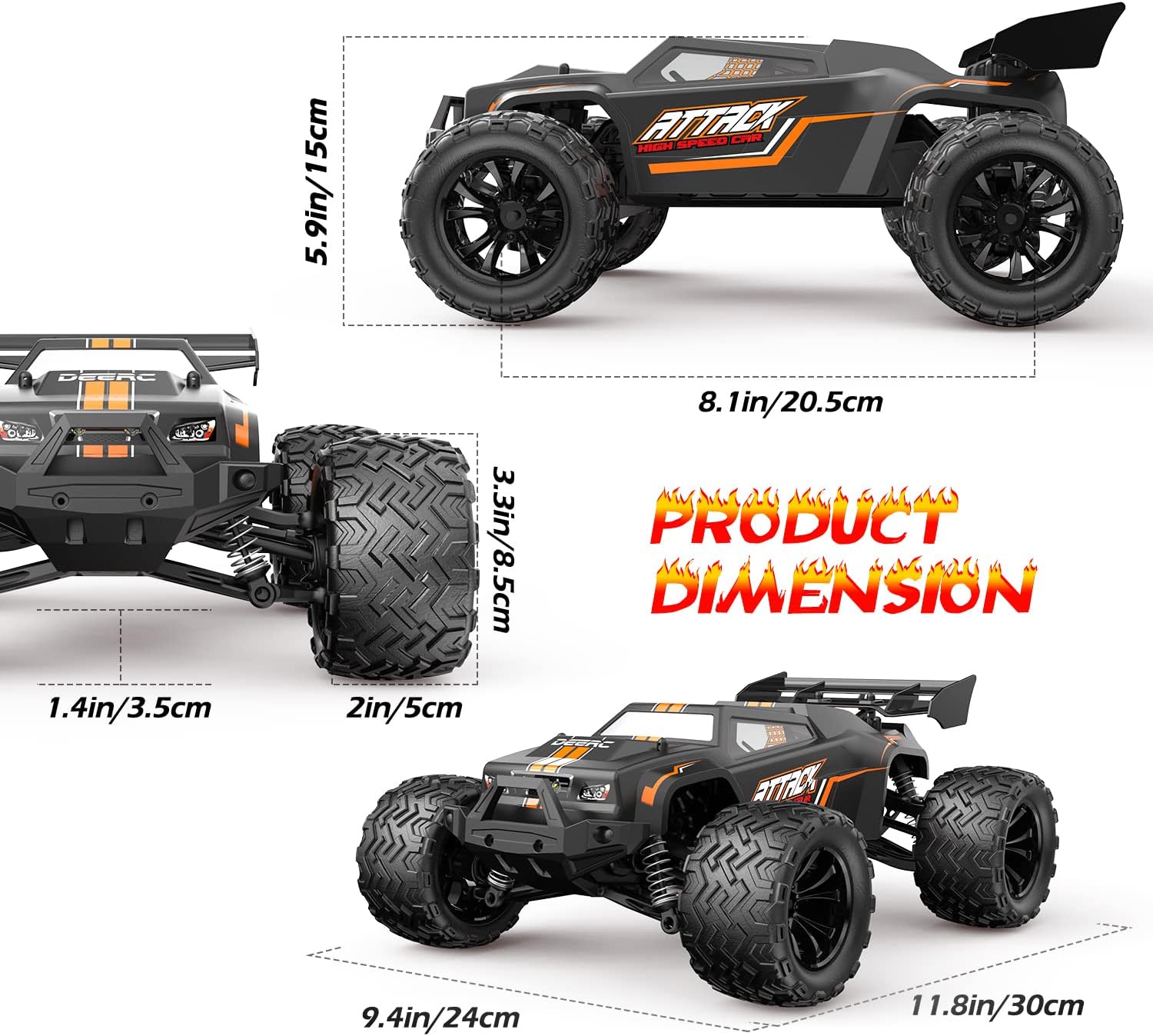 DEERC Remote Control Car 1:14, 4WD RC Car 25 MPH with LED Light, 2 Battery 40 Minutes Running Time, 2.4 GHz Remote Control Offroad Truggy Toy Gift for Adults and Kids (9000E)-6