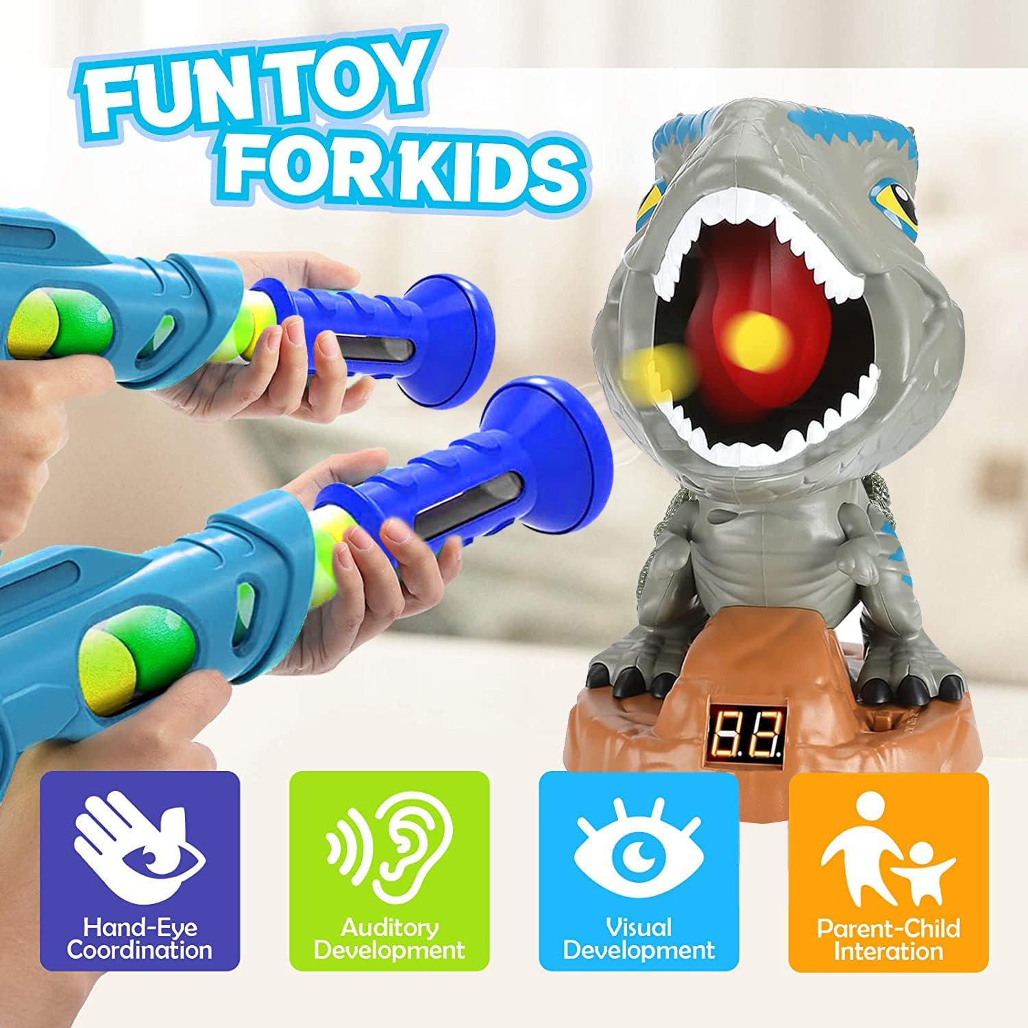 NATTHSWE Moving Dinosaur Shooting Game, Shooting Games for Kids 2 Air Toy Gun 20 Foam Balls with Sound Score Recorder for 6 7 8 9 +Age Boys Girls Toy Children's Birthday Gift-2