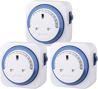 HBN Mechanical Timer Plug Socket, 24 Hour Programmable Energy Saving Compact UK Plug-in Indoor Timer Socket for Lights, Lamp and Home Appliances (13A/3120W, 3 Pack)