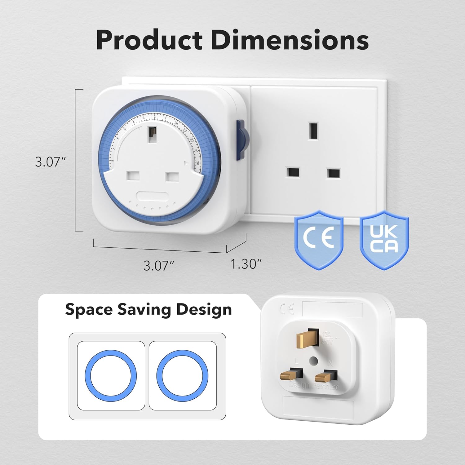 HBN Mechanical Timer Plug Socket, 24 Hour Programmable Energy Saving Compact UK Plug-in Indoor Timer Socket for Lights, Lamp and Home Appliances (13A/3120W, 3 Pack)-2