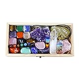 Nvzi Premium Crystals and Healing Stones Set in Wooden Display Box, Gemstones and Crystals Kit, 7 Chakra Stones, Raw Crystals for Beginners, Witchcraft Supplies and Tools, Spiritual Gifts for Women