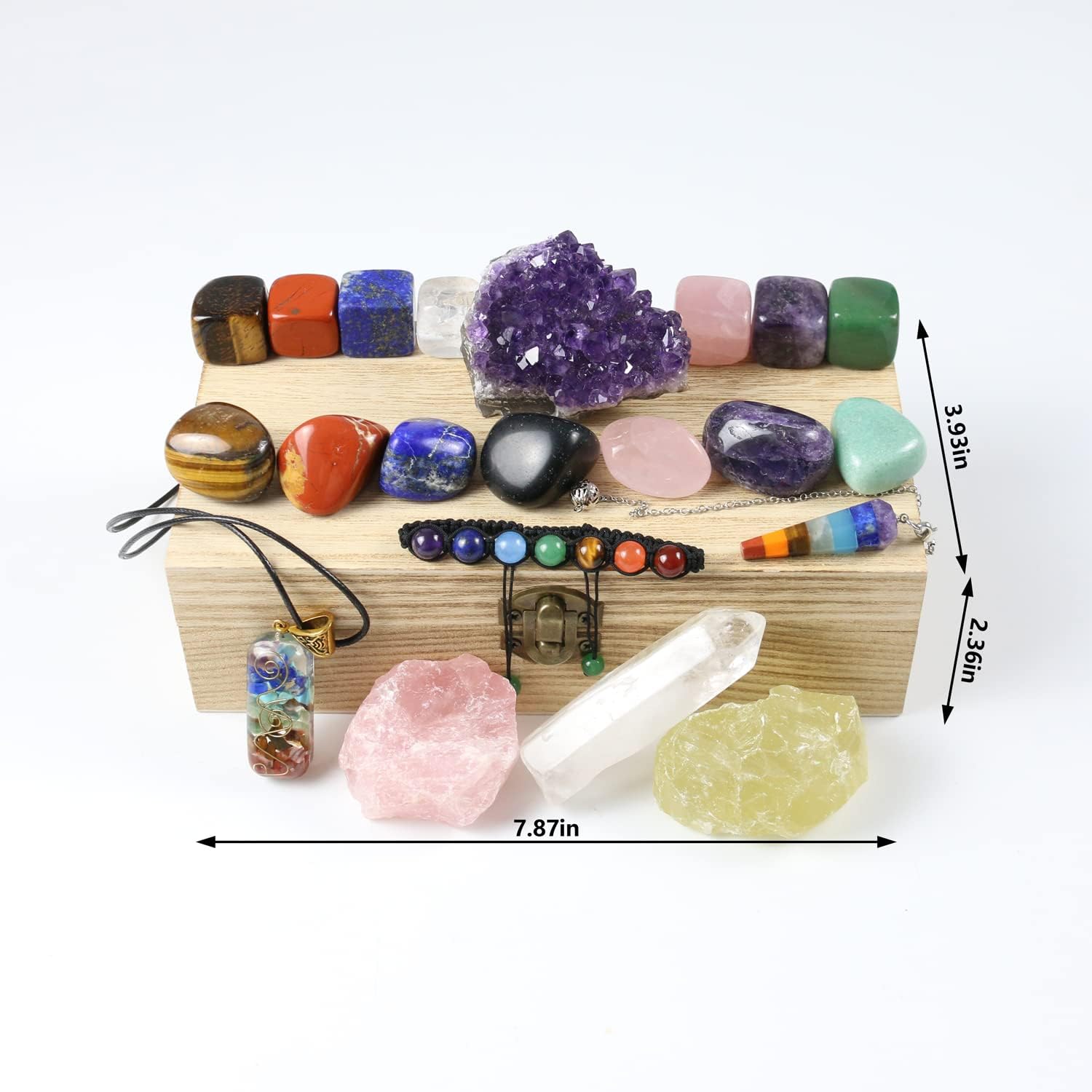 Nvzi Premium Crystals and Healing Stones Set in Wooden Display Box, Gemstones and Crystals Kit, 7 Chakra Stones, Raw Crystals for Beginners, Witchcraft Supplies and Tools, Spiritual Gifts for Women-2