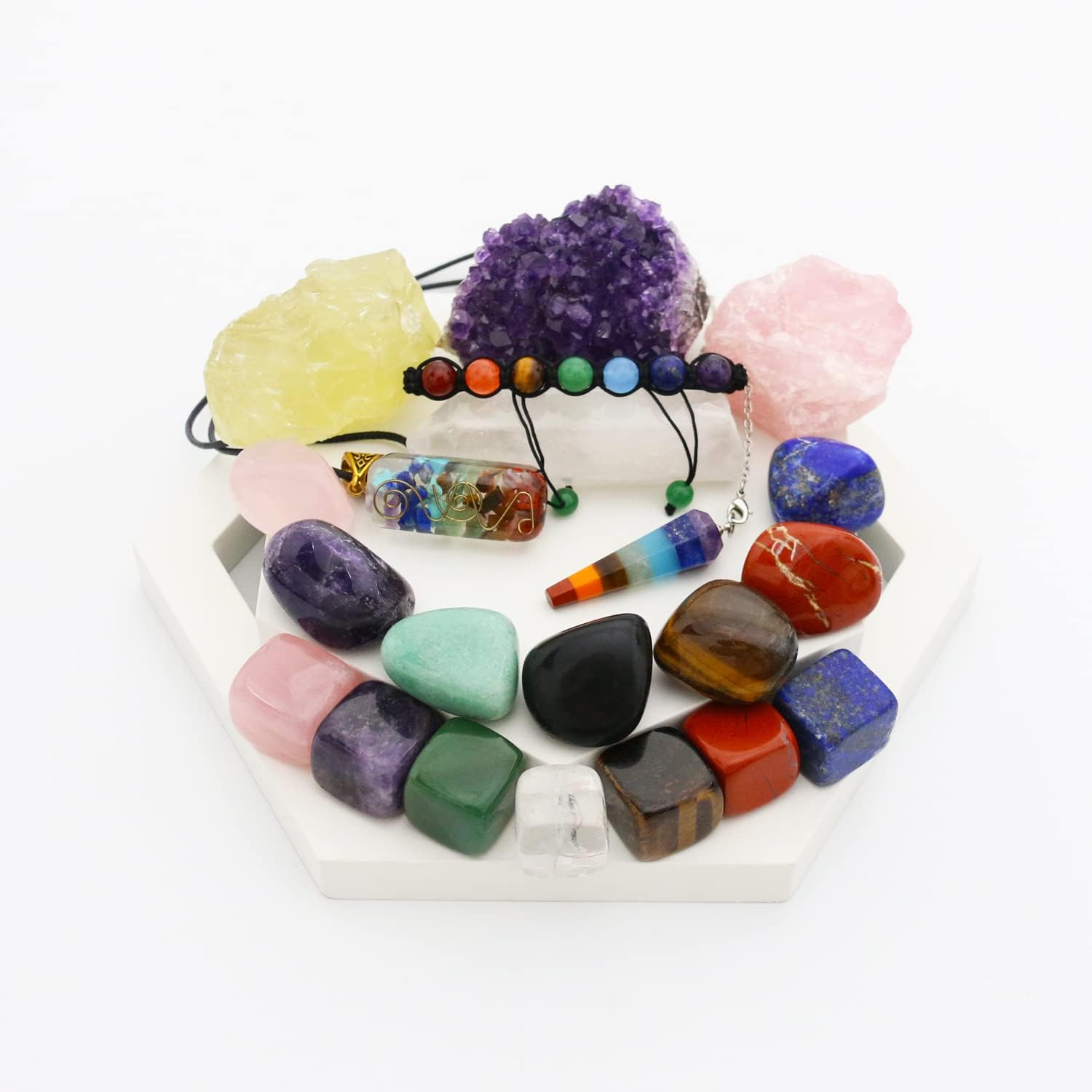 Nvzi Premium Crystals and Healing Stones Set in Wooden Display Box, Gemstones and Crystals Kit, 7 Chakra Stones, Raw Crystals for Beginners, Witchcraft Supplies and Tools, Spiritual Gifts for Women-6