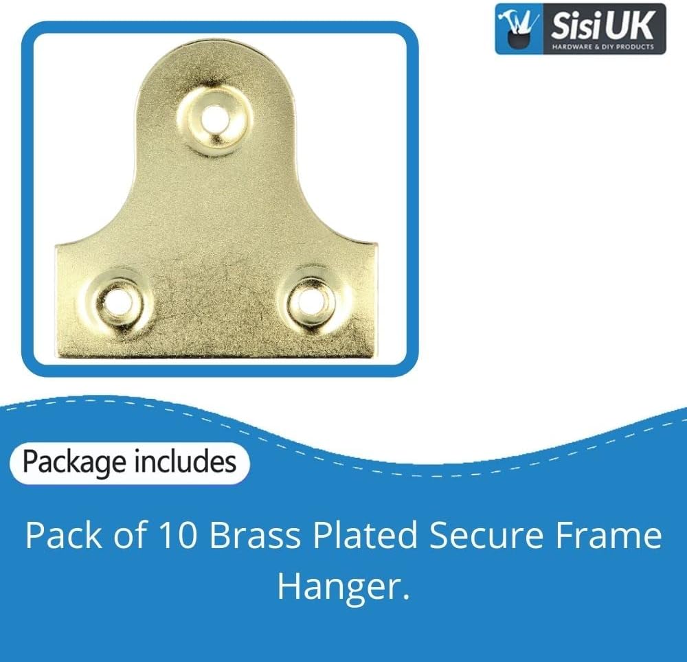 Picture Hanging Plates Brass 32mm Plain Mirror Glass Frame Hanging Fixing Plates Secure Frame Hanger Bracket for Photo Frame Mirror Canvas Pack of 10-1