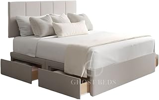 GHOST BEDS Minister Divan Bed Set 2 Drawer Same Side + 10" Ortho Mattress + 24" Matching Headboard (2FT6 SMALL SINGLE, CREAM)