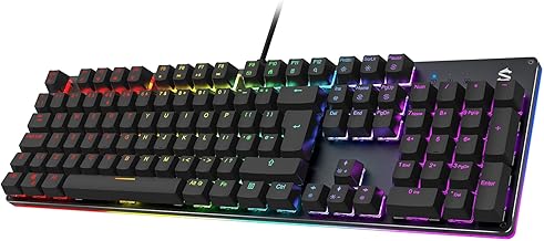 Black Shark RGB Mechanical Gaming Keyboard 105 Keys UK Layout Wired Keyboard with Blue Switches, Full Anti-Ghosting Keys, Aluminum Base, for PC Windows Gamer, Sixgill K2