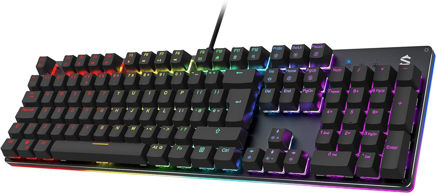 Black Shark RGB Mechanical Gaming Keyboard 105 Keys UK Layout Wired Keyboard with Blue Switches, Full Anti-Ghosting Keys, Aluminum Base, for PC Windows Gamer, Sixgill K2-0