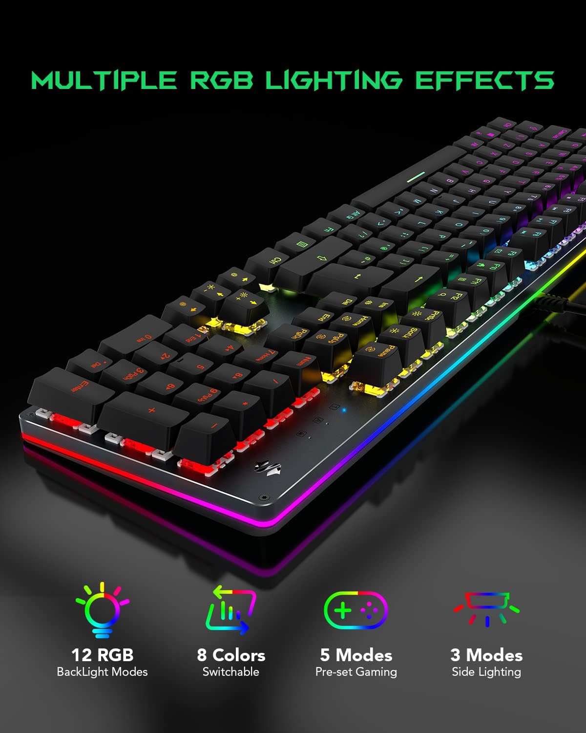 Black Shark RGB Mechanical Gaming Keyboard 105 Keys UK Layout Wired Keyboard with Blue Switches, Full Anti-Ghosting Keys, Aluminum Base, for PC Windows Gamer, Sixgill K2-1