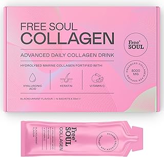 Marine Collagen Liquid 8000mg with Hyaluronic Acid, Keratin, & Vitamin C, 14 x 8000mg Hydrolysed Collagen Peptides Sachets, High Absorption Collagen Liquid Supplement by Free Soul