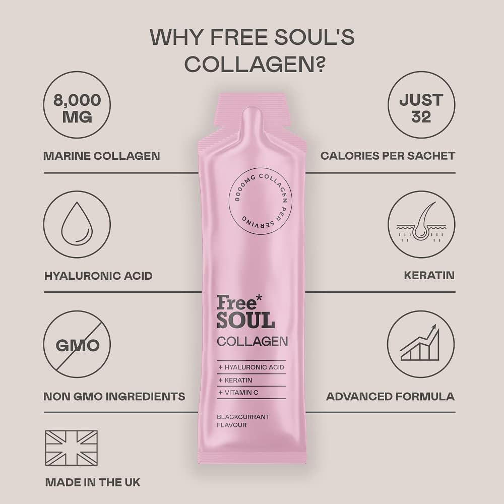 Marine Collagen Liquid 8000mg with Hyaluronic Acid, Keratin, & Vitamin C, 14 x 8000mg Hydrolysed Collagen Peptides Sachets, High Absorption Collagen Liquid Supplement by Free Soul-1