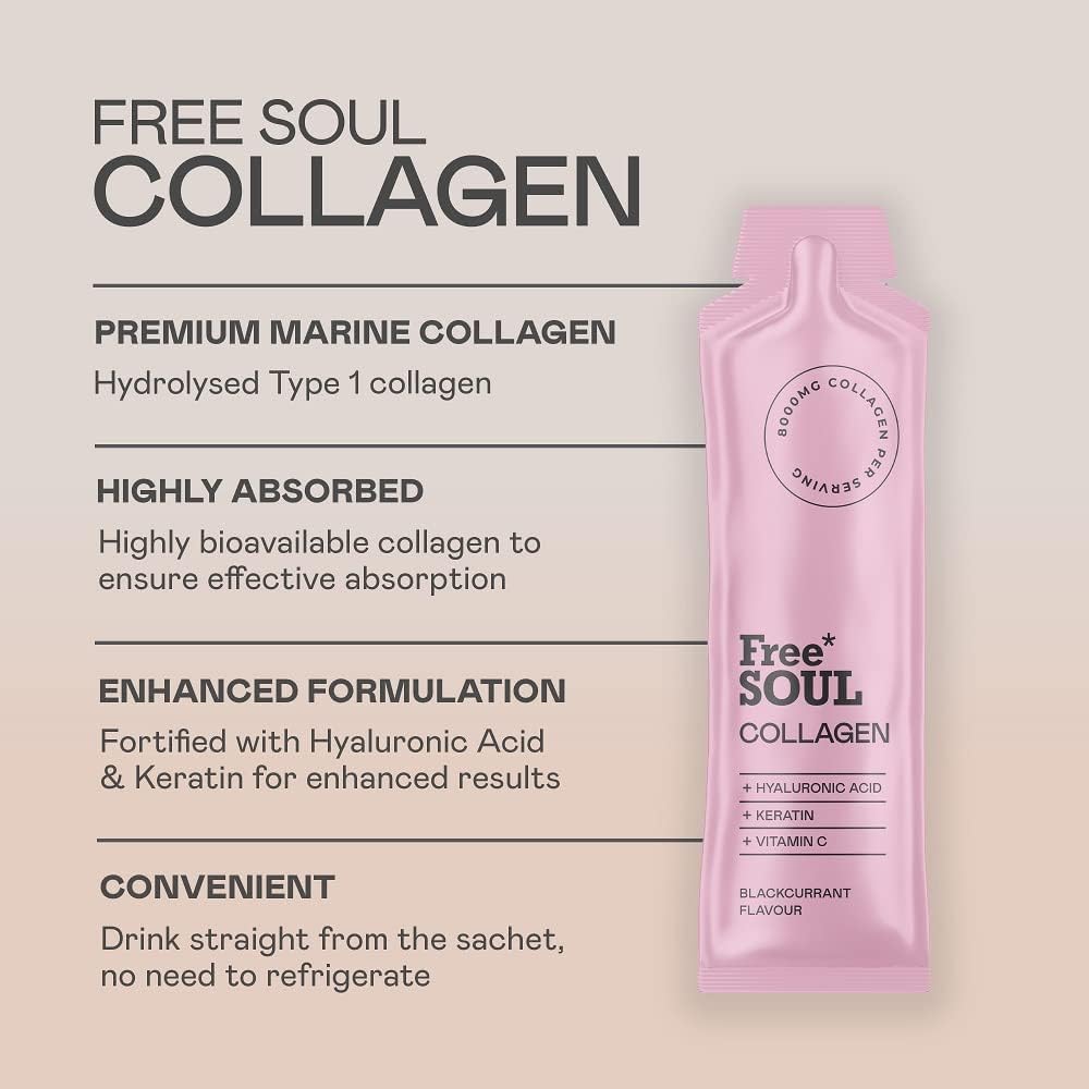 Marine Collagen Liquid 8000mg with Hyaluronic Acid, Keratin, & Vitamin C, 14 x 8000mg Hydrolysed Collagen Peptides Sachets, High Absorption Collagen Liquid Supplement by Free Soul-3