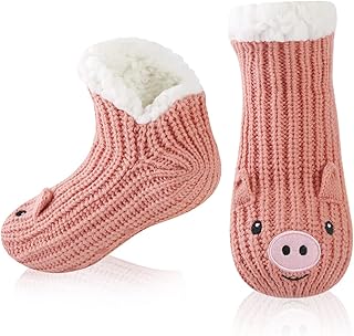 HapiLeap Slipper Socks Women Non Slip Fluffy Socks Cute Animal Thick Knitted Fleece Lined Low Cute Ankle Warm Cosy Bed House Socks for Women Girls Winter Gifts