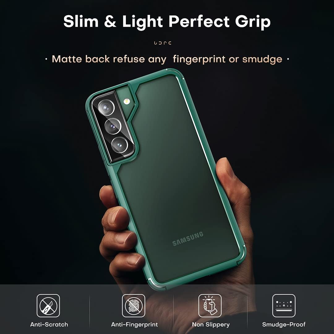 TOCOL 5 in 1 for Samsung Galaxy S22 Case 6.1 Inch, with 2 Pack Screen Protector + 2 Pack Camera Lens Protector, Translucent Matte Back [Military Grade Protection] Shockproof Slim for S22 Case, Green-6