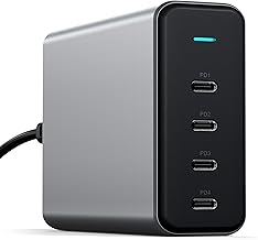 SATECHI 165W USB C 4-Port PD GaN Charger – Compatible with 2022 MacBook Pro/Air M2, 2021 MacBook Pro M1 Pro & Max, 2021 iPad Pro M1, iPhone 16/16 Pro, 15 Pro Max/15 Plus (UK Plug)