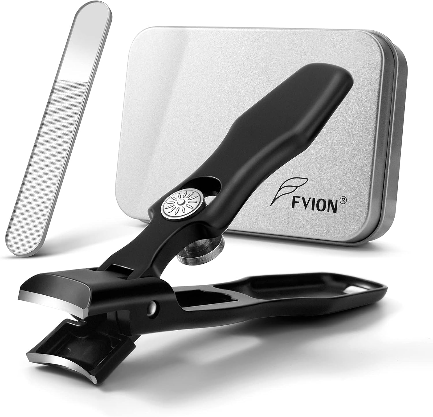 FVION Professional Nail Clipper with Glass Nail File, Wide Jaw Heavy Duty Nail Cutter - No Splash Toenail Clipper for Thick Nails with Lock & Catcher in a Beautiful Gift Box-0