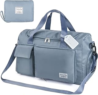 flintronic Travel Duffel Bag, Foldable Gym Bag Overnight Weekend Bags for Women, Lightweight Hospital Bag with Wet and Dry Separation Bag, Large Holdall Bag Cabin Bag for Sports and Travel - Blue