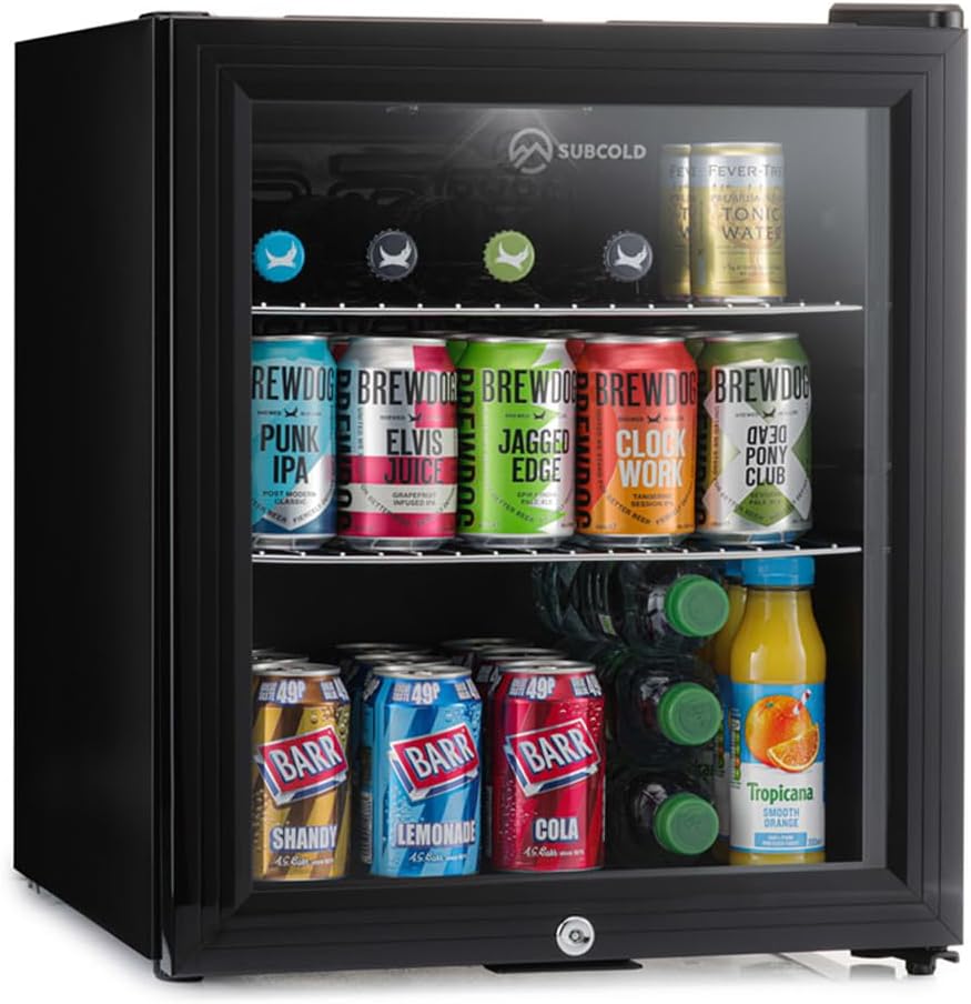 Subcold Super50 LED – Mini Fridge Black | 50L Beer, Wine & Drinks Fridge | LED Light + Lock & Key | Energy Efficient (Black)-0