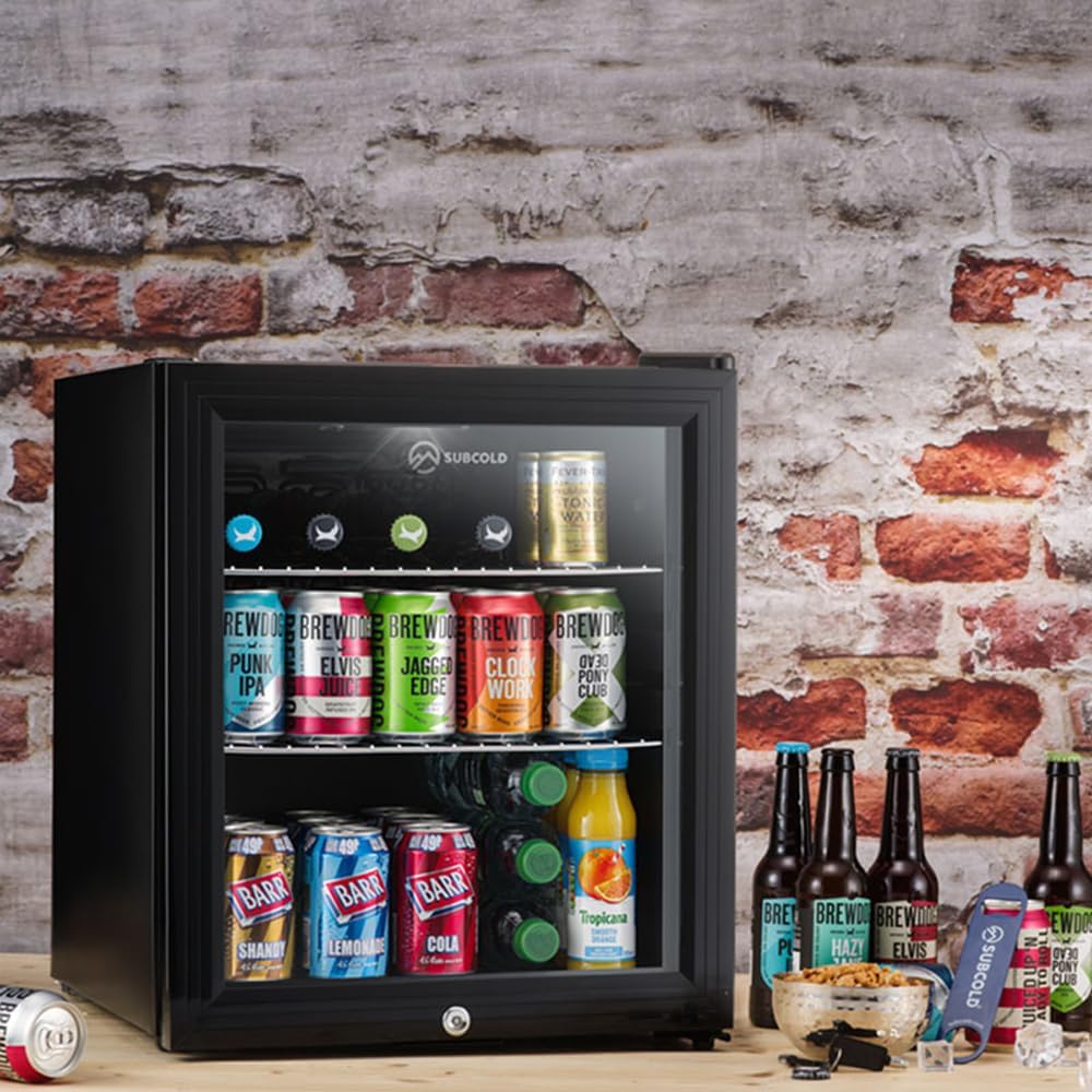 Subcold Super50 LED – Mini Fridge Black | 50L Beer, Wine & Drinks Fridge | LED Light + Lock & Key | Energy Efficient (Black)-1